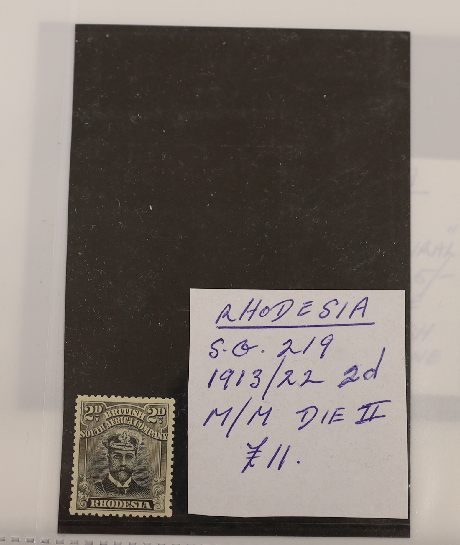 Various stamps including Rhodesia Admirals to £1, Trinidad and Tobago 1869 5/-, 1913 £1, 1921 1/2d to £1, 1921-22 set, 1904 set to £1, also a collection of Germany in an album
